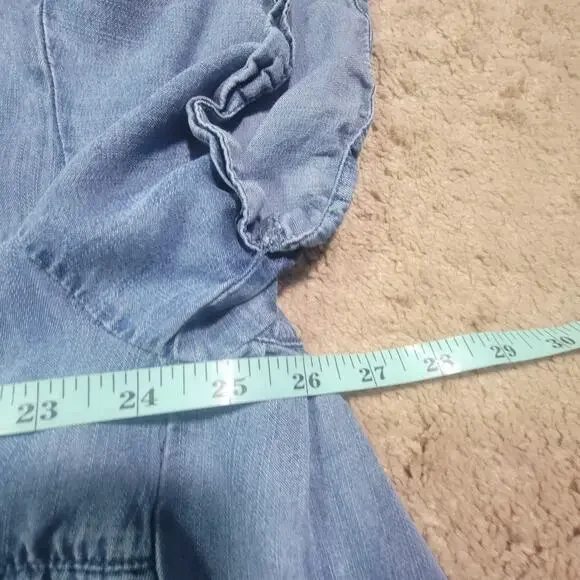 Oli & Hali Womens L Chambray Tiered Babydoll Dress Short Sleeve Blue - Picture 4 of 10